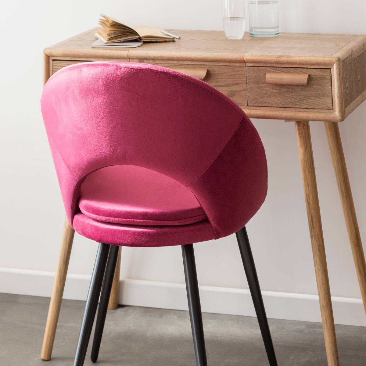 Chaise style fauteuil en velours rose framboise Elouan (lot de 2)