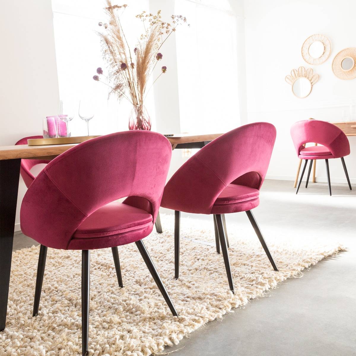 Chaise style fauteuil en velours rose framboise Elouan (lot de 2)
