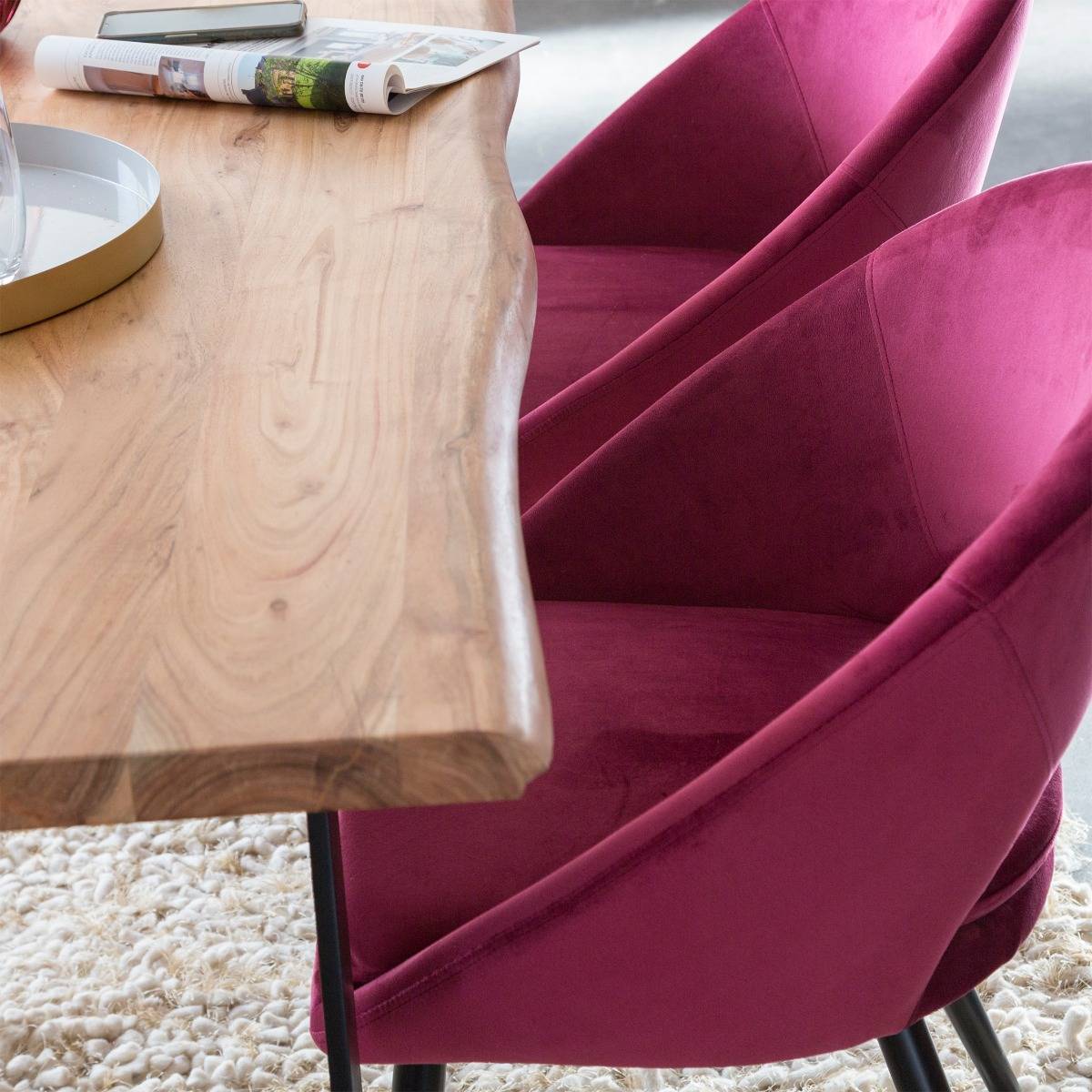 Chaise style fauteuil en velours rose framboise Elouan (lot de 2)