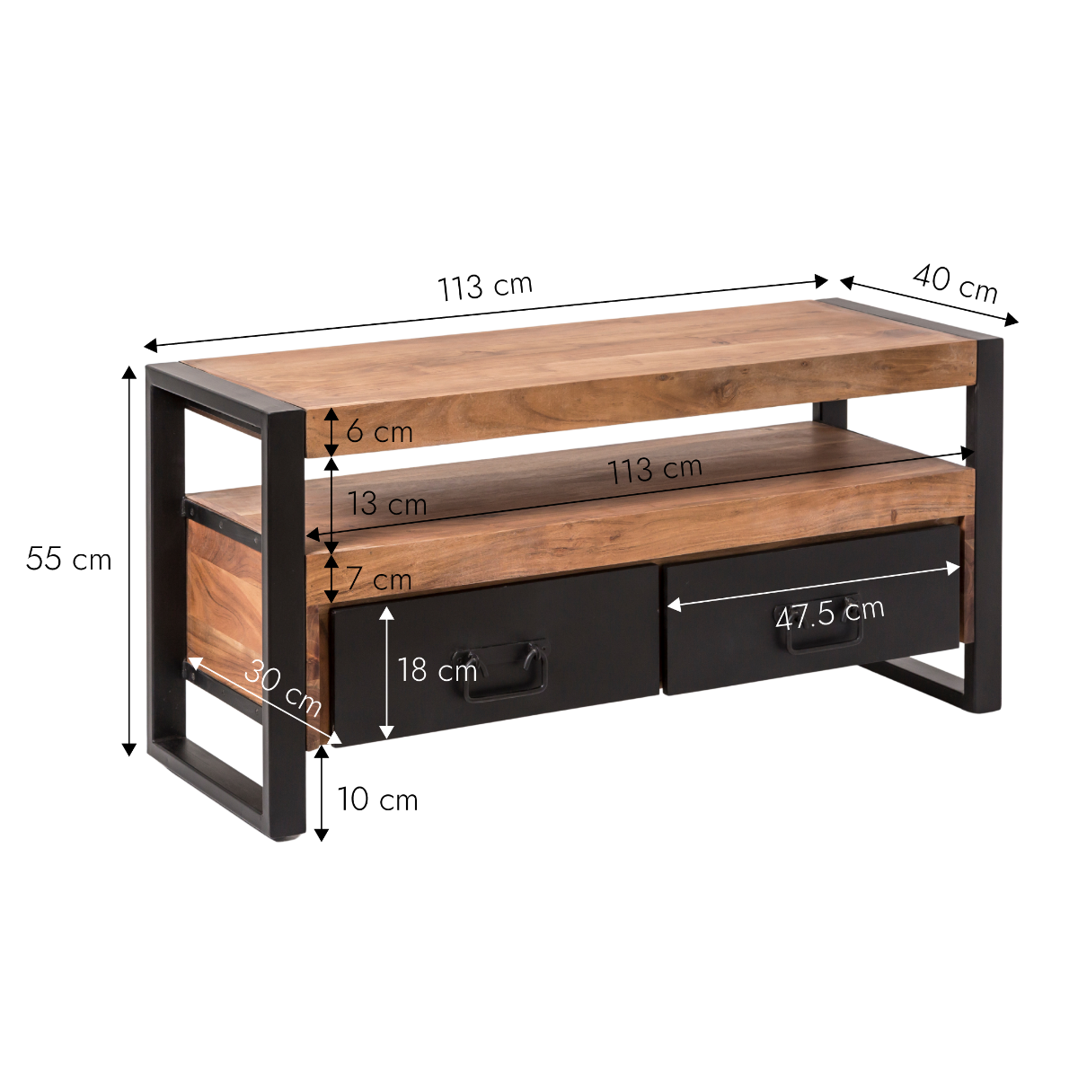 Meuble TV en bois d'acacia 112 cm Havana