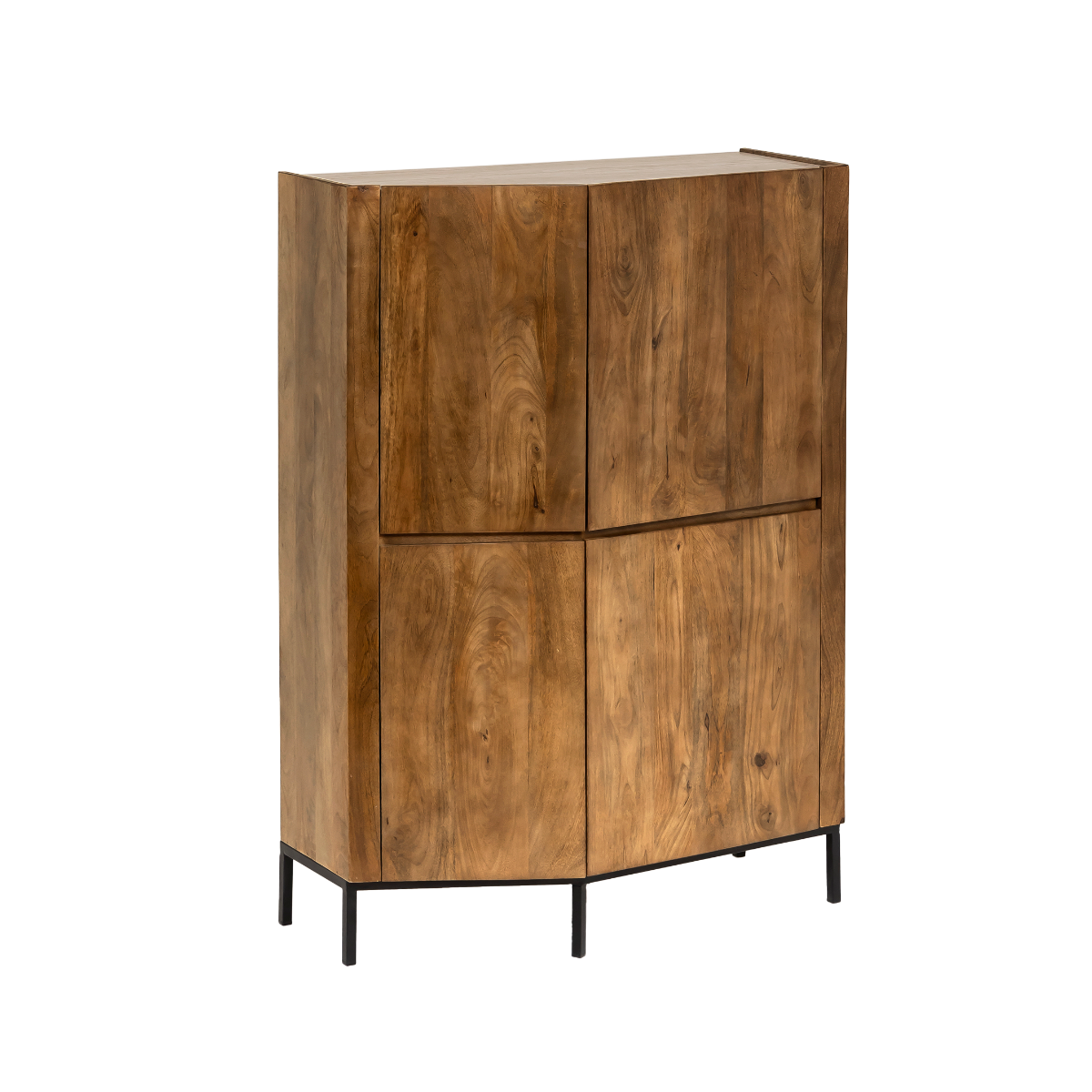 Buffet haut en bois de manguier clair et travertin Josh
