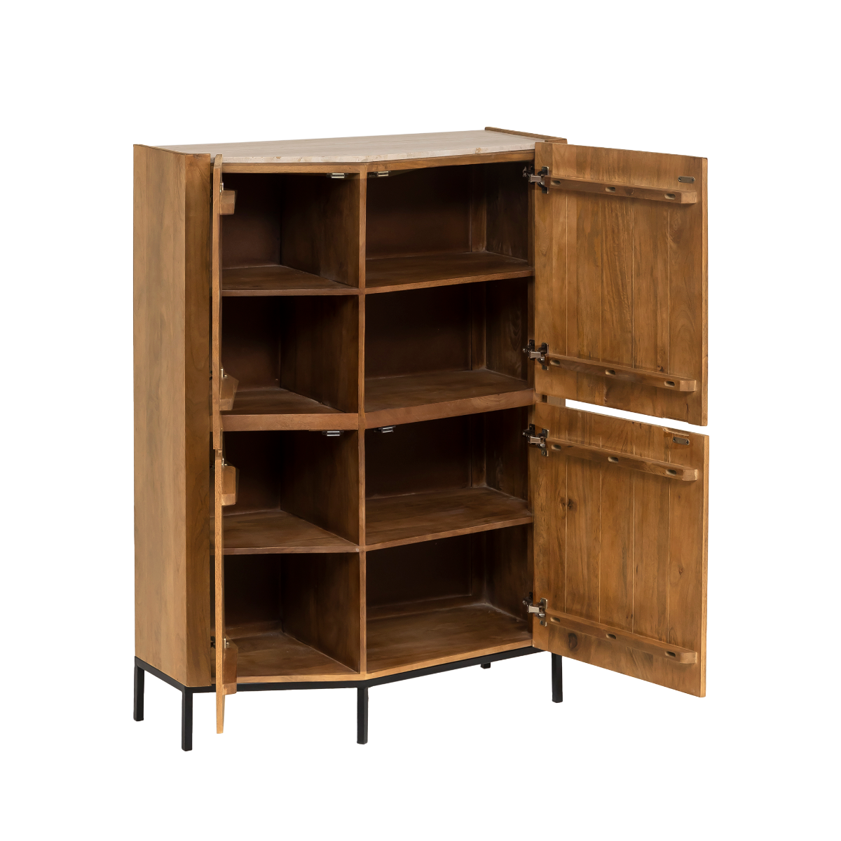Buffet haut en bois de manguier clair et travertin Josh