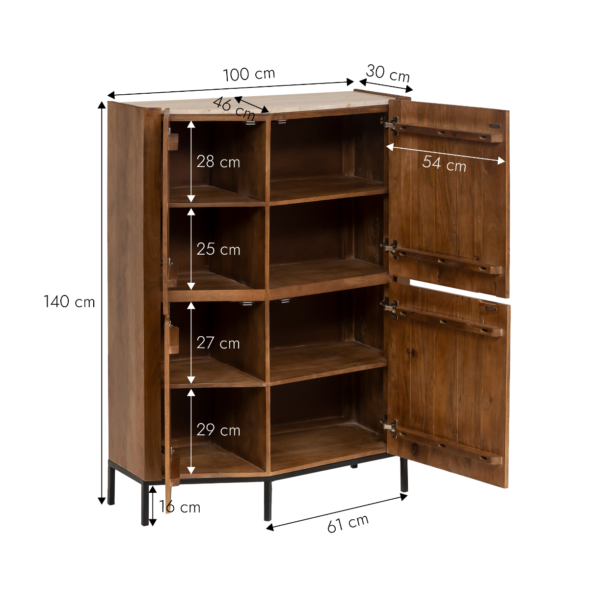 Buffet haut en bois de manguier et travertin Azure