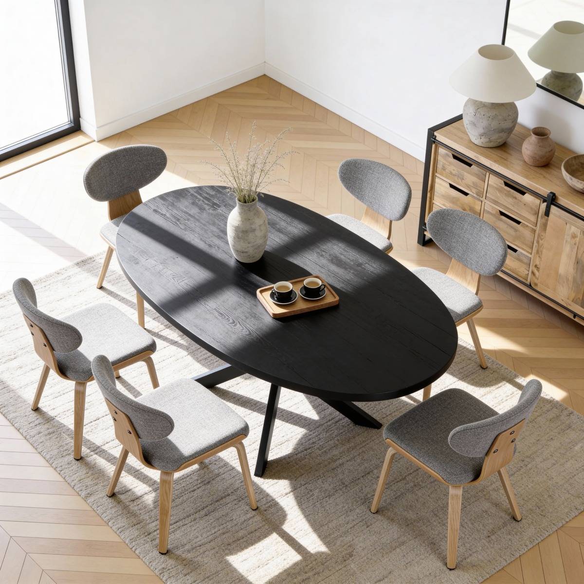 Table à manger ovale en bois de manguier Amor