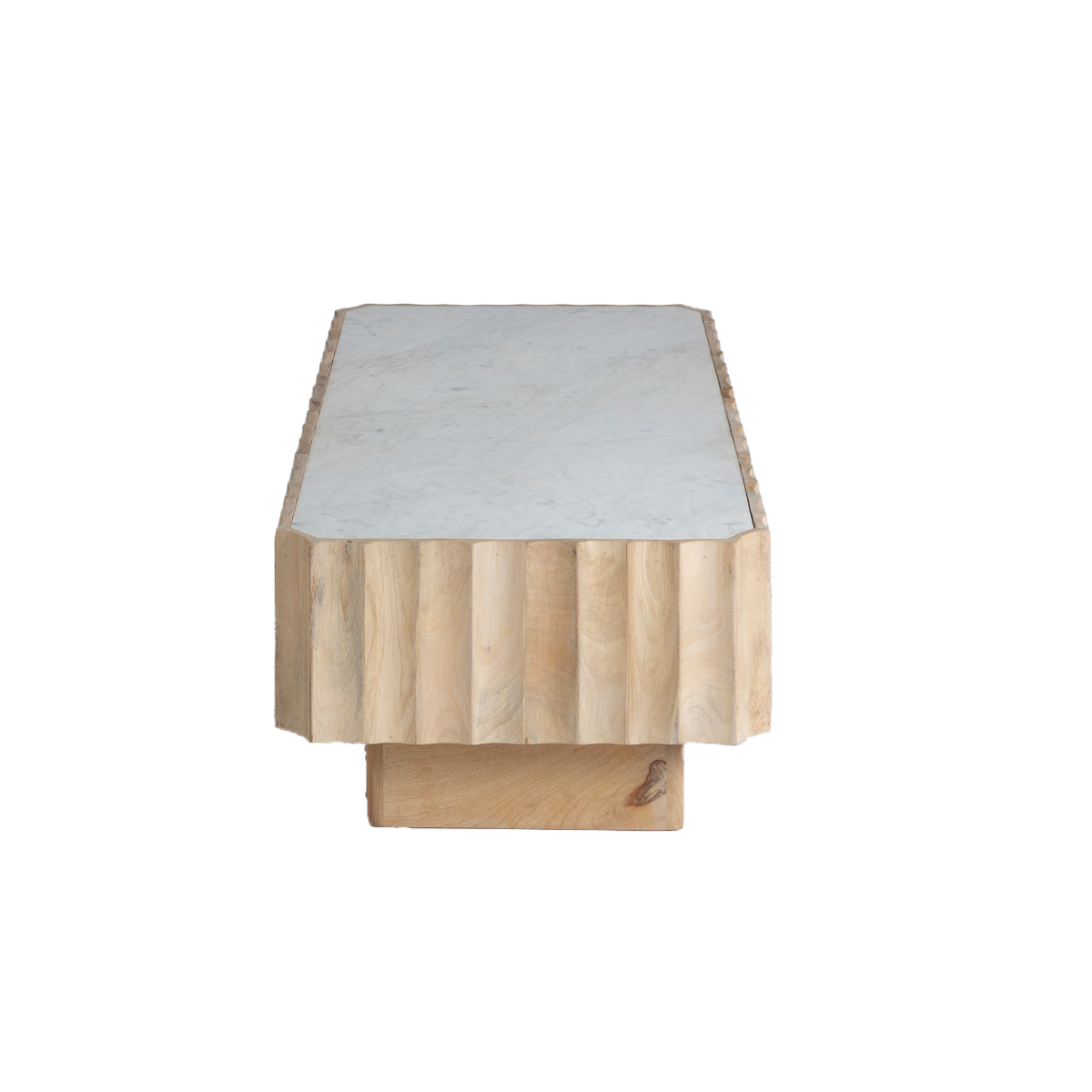 Table basse rectangulaire en bois de manguier et marbre blanc Naxos