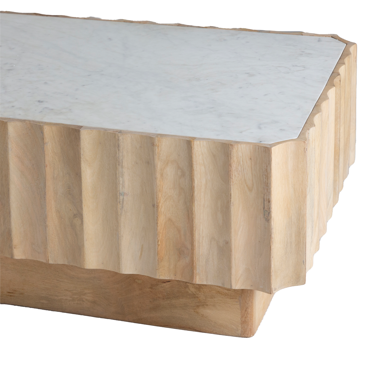 Table basse rectangulaire en bois de manguier et marbre blanc Naxos