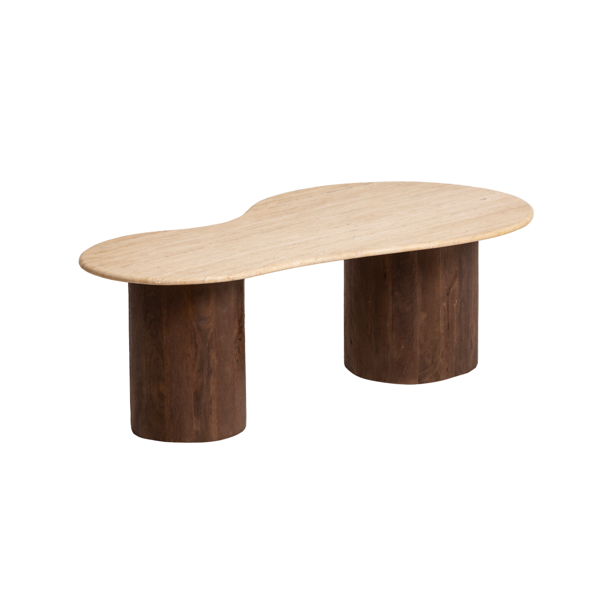Table basse en bois de manguier et en travertin Carola