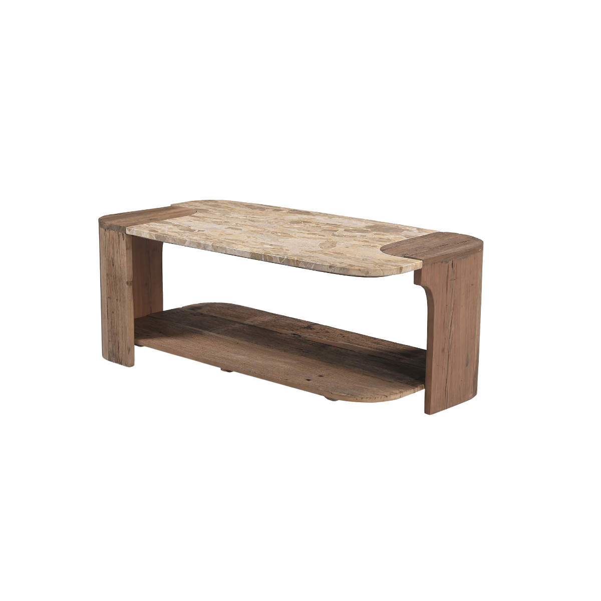 Table basse en bois recyclé et en marbre Capucine