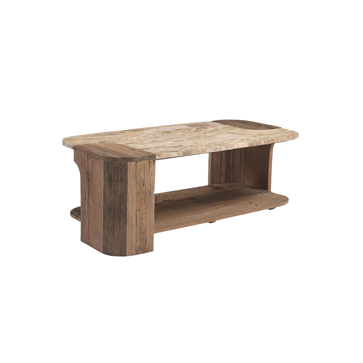 Table basse en bois recyclé et en marbre Capucine
