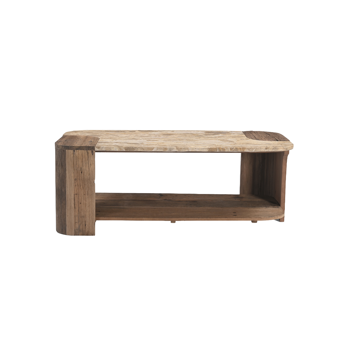 Table basse en bois recyclé et en marbre Capucine