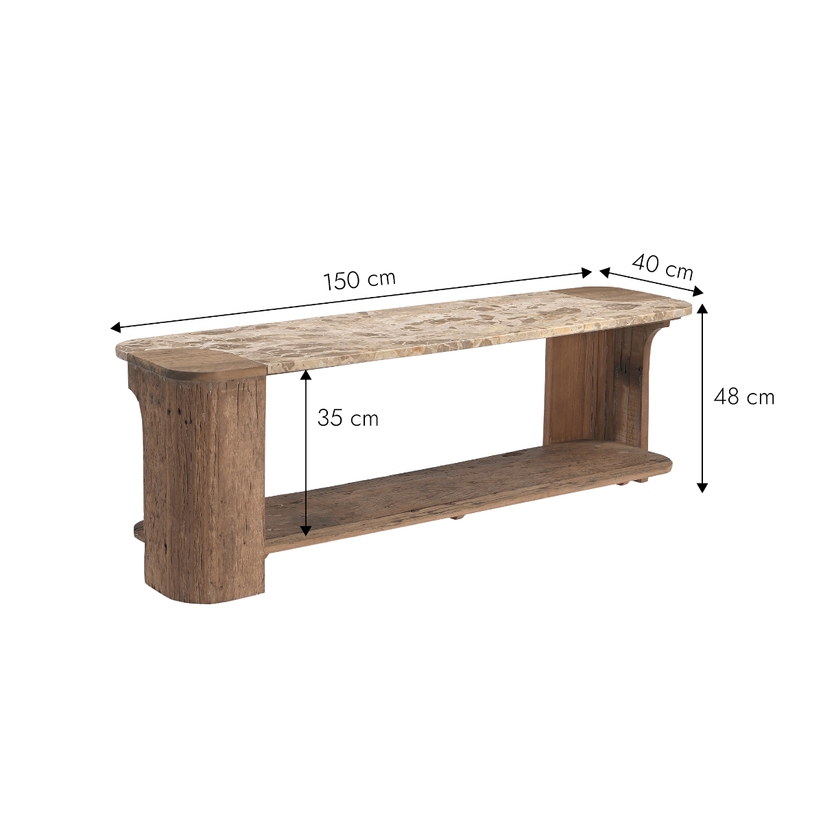 Meuble TV en bois recyclé et en marbre Capucine