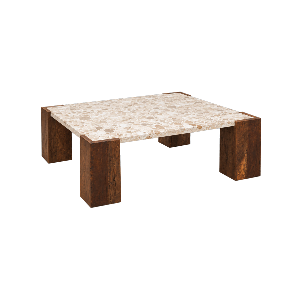 Table basse carrée en bois recyclé et marbre Capucine