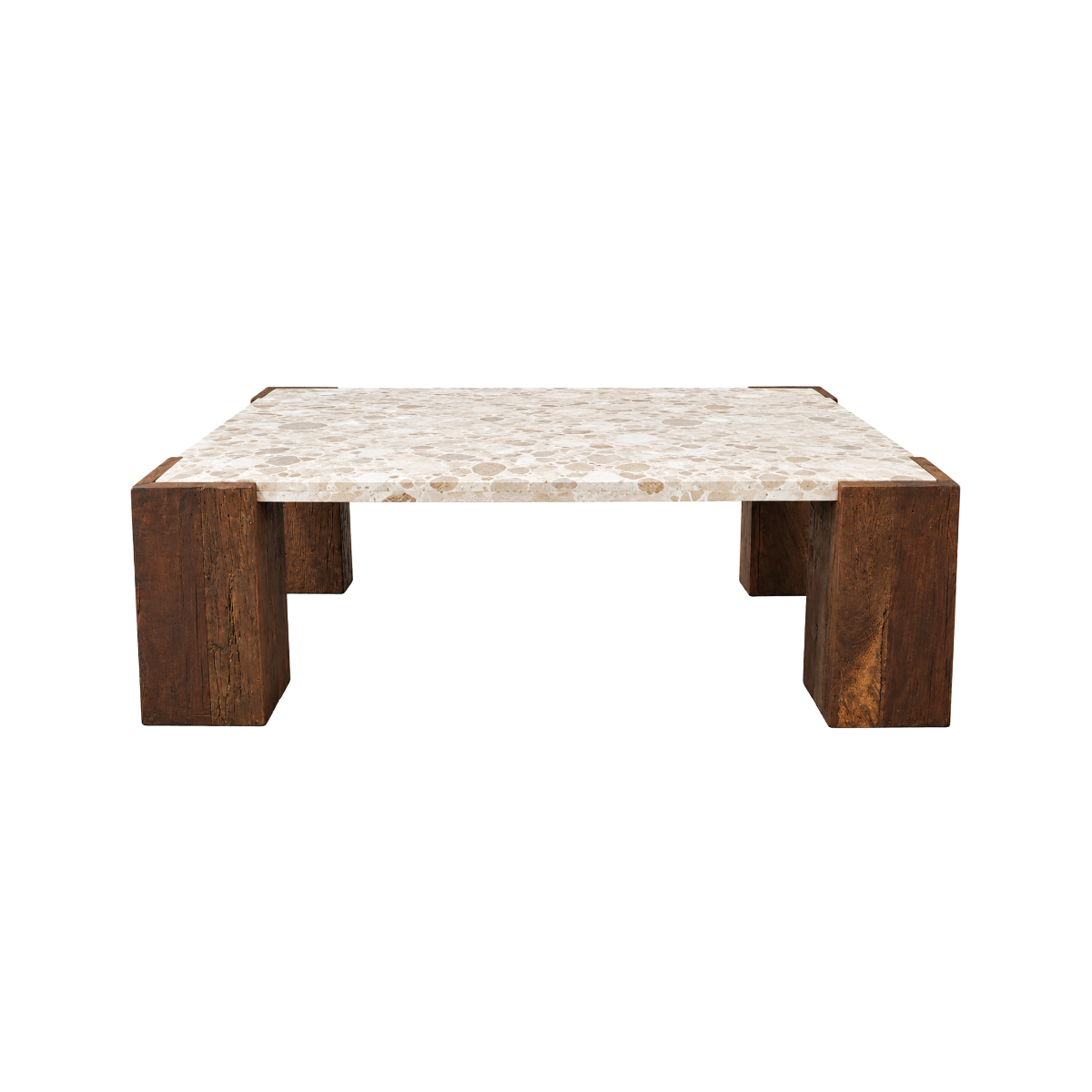 Table basse carrée en bois recyclé et marbre Capucine