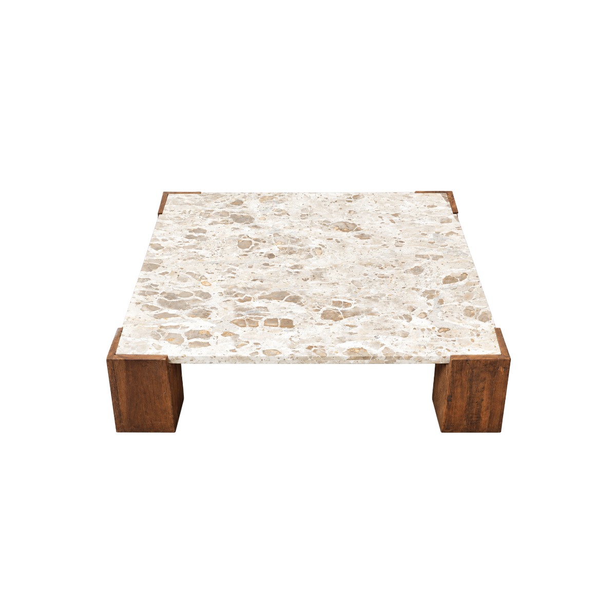 Table basse carrée en bois recyclé et marbre Capucine
