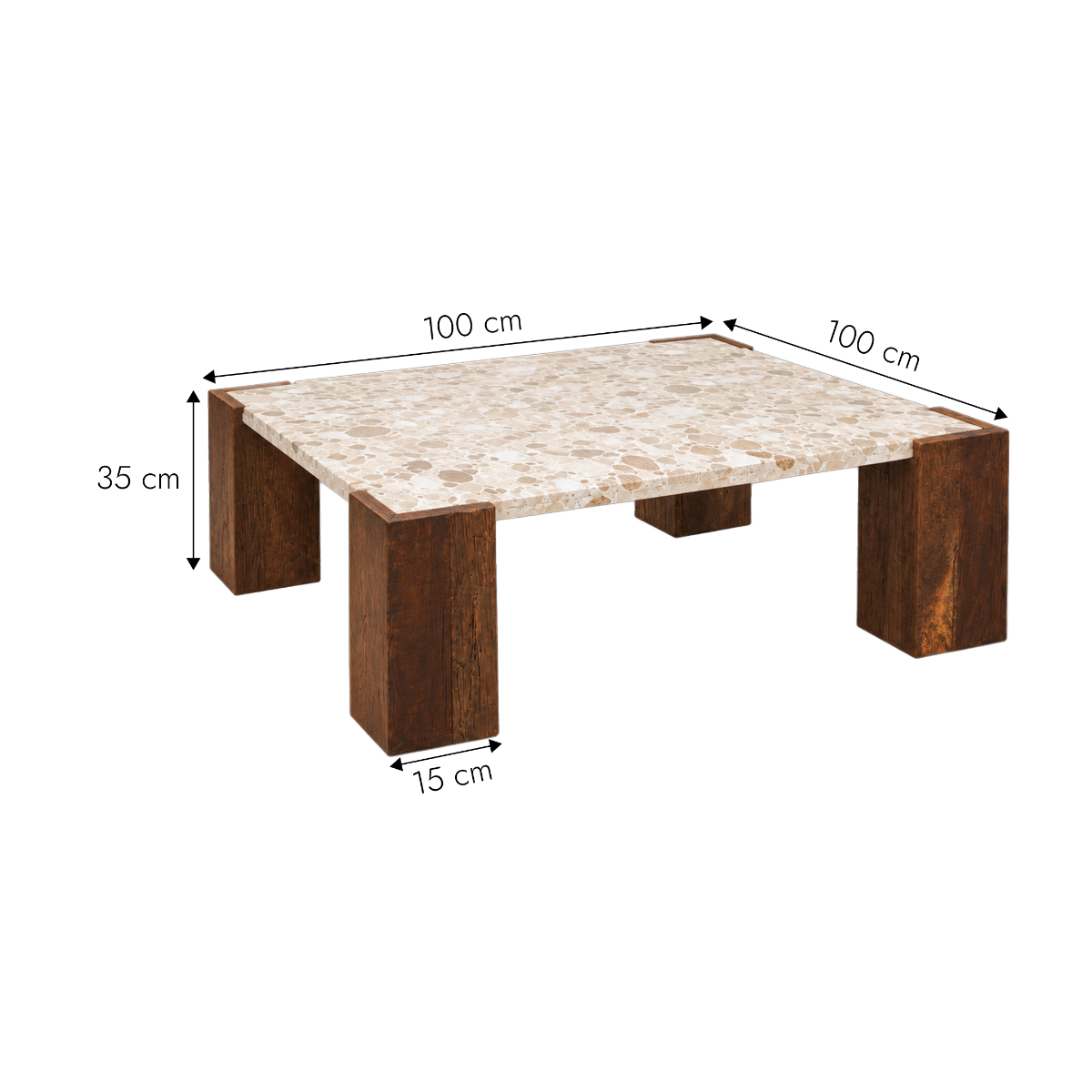 Table basse carrée en bois recyclé et marbre Capucine