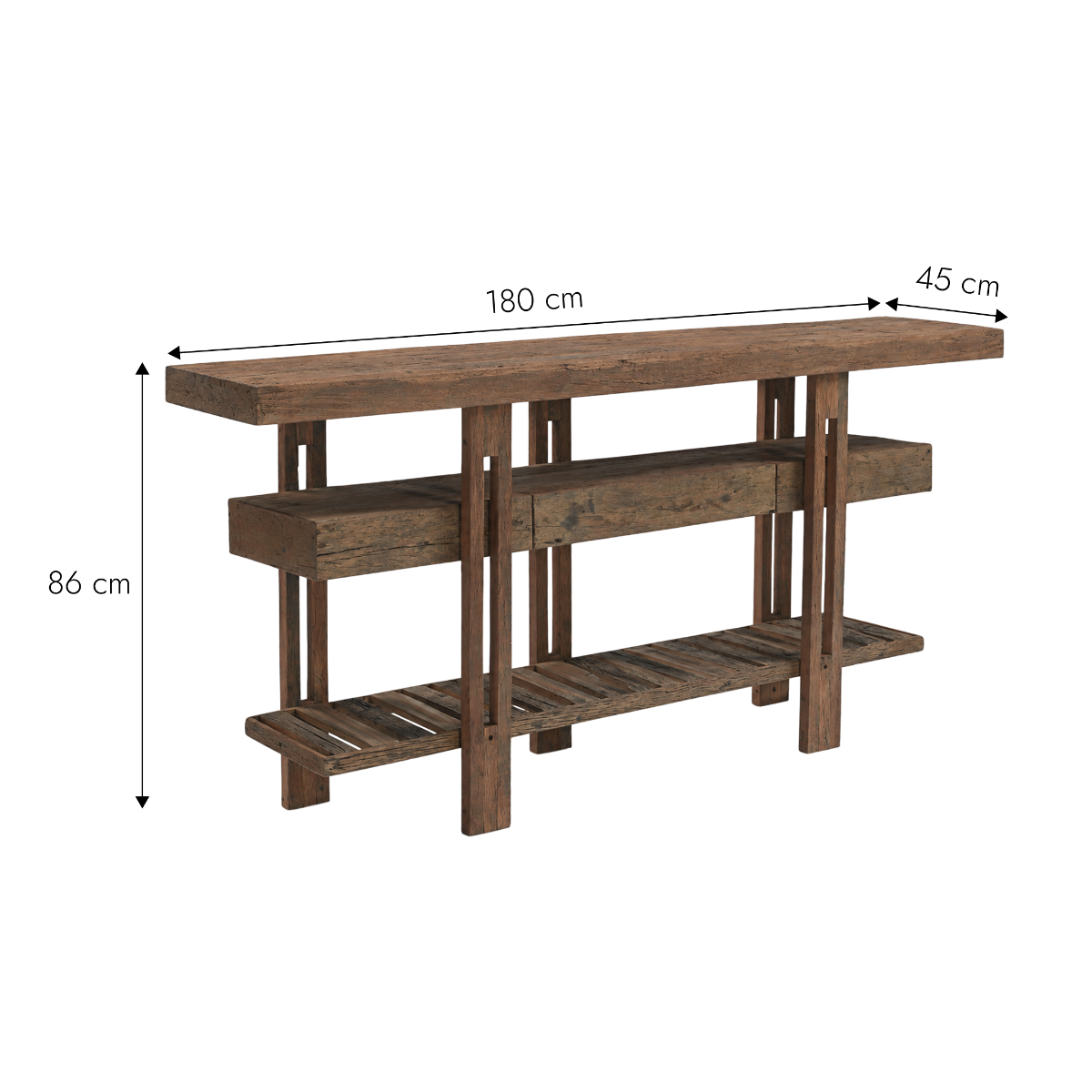 Console 3 plateaux en bois recyclé Capucine