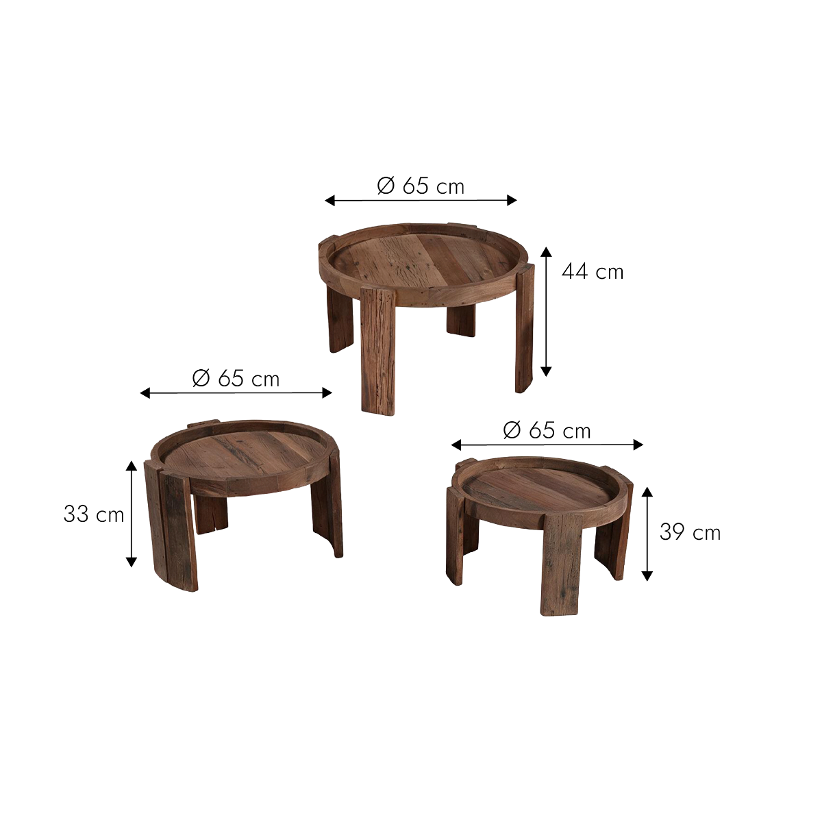 Tables basses gigognes en bois recyclé Capucine