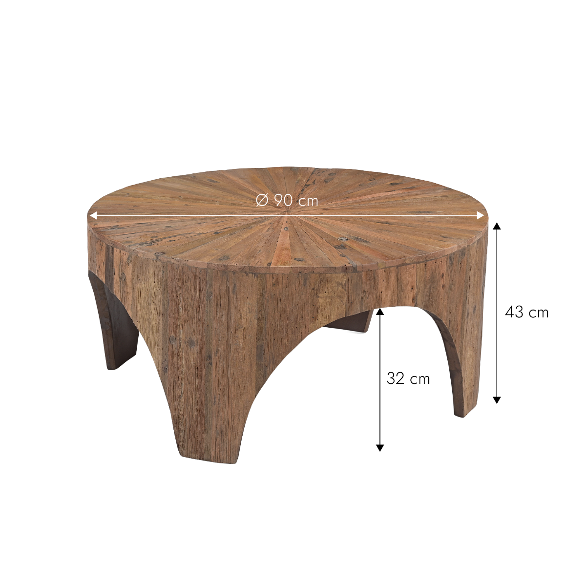 Table basse arrondie en bois recyclé Capucine
