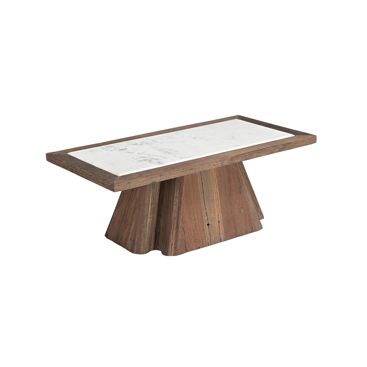 Table basse rectangulaire bois recyclé et en marbre Capucine