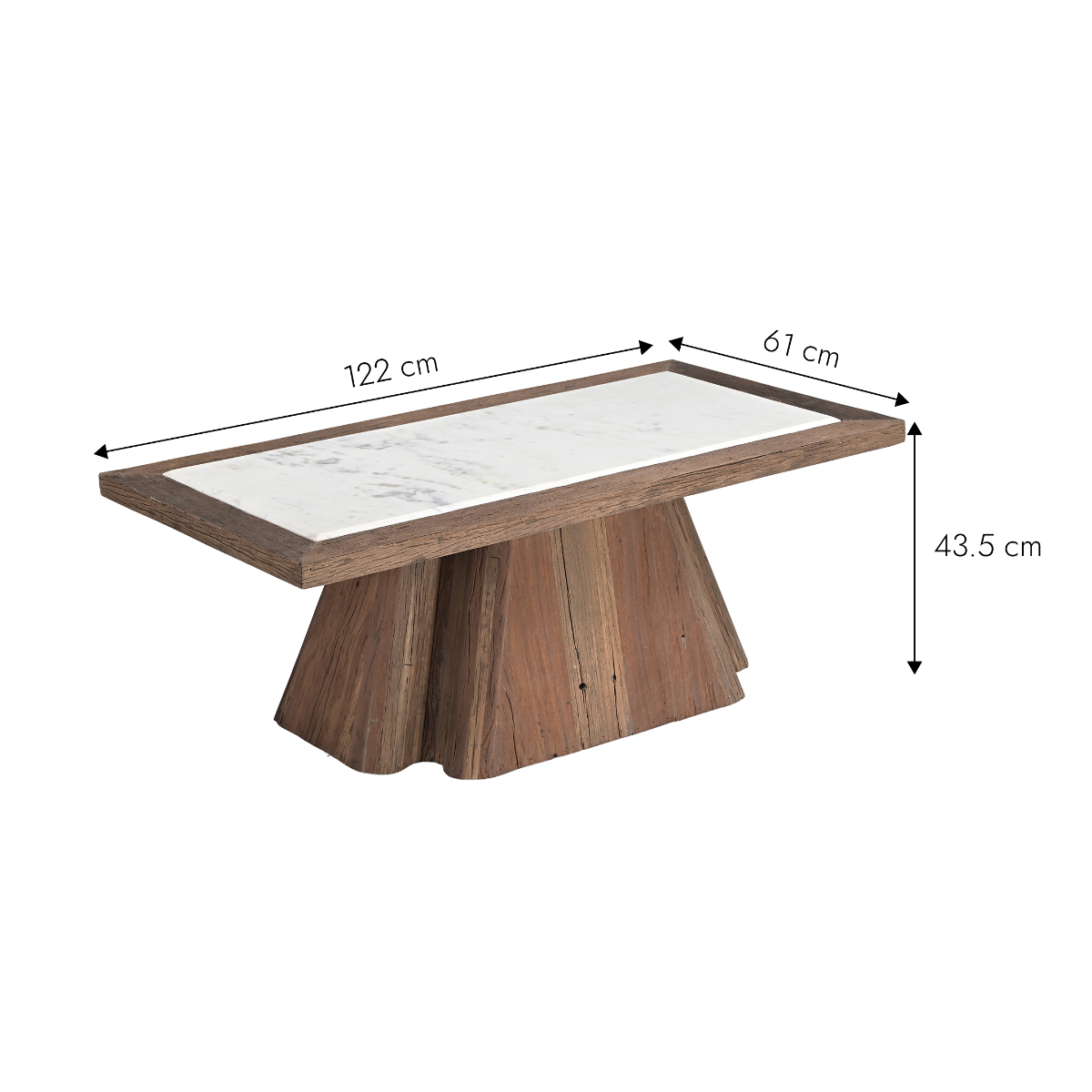 Table basse rectangulaire bois recyclé et en marbre Capucine