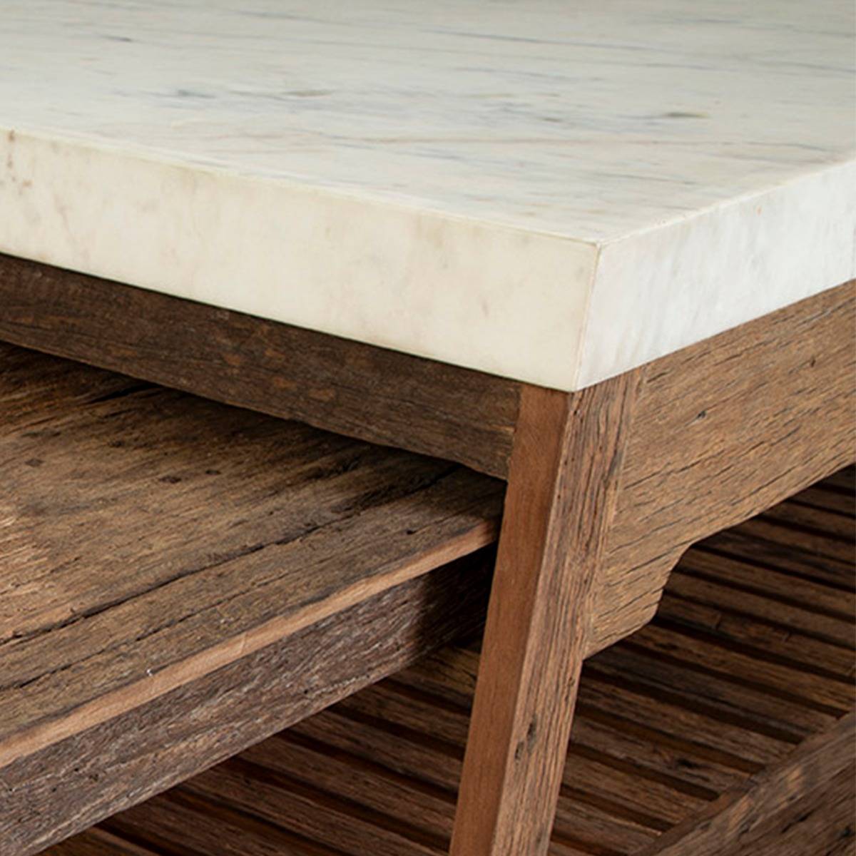 Ilot avec table extensible en bois recyclé et en marbre Capucine
