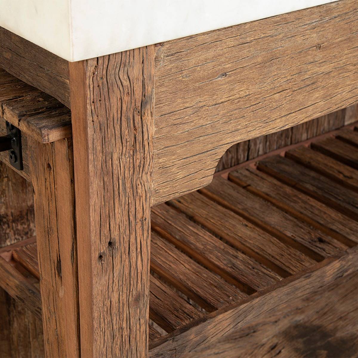 Ilot avec table extensible en bois recyclé et en marbre Capucine