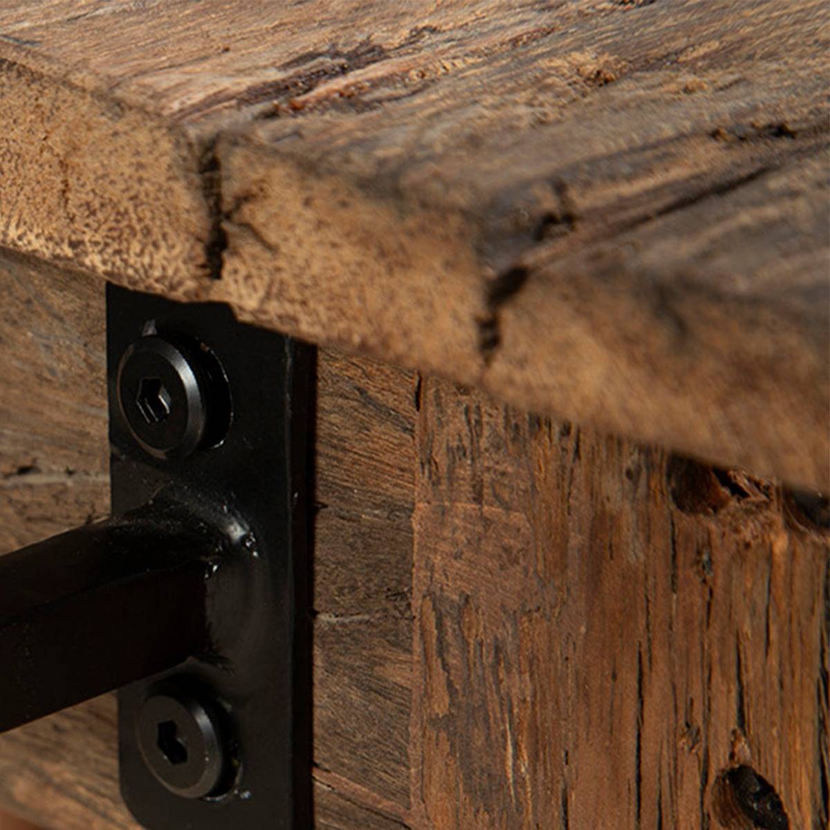 Ilot avec table extensible en bois recyclé et en marbre Capucine