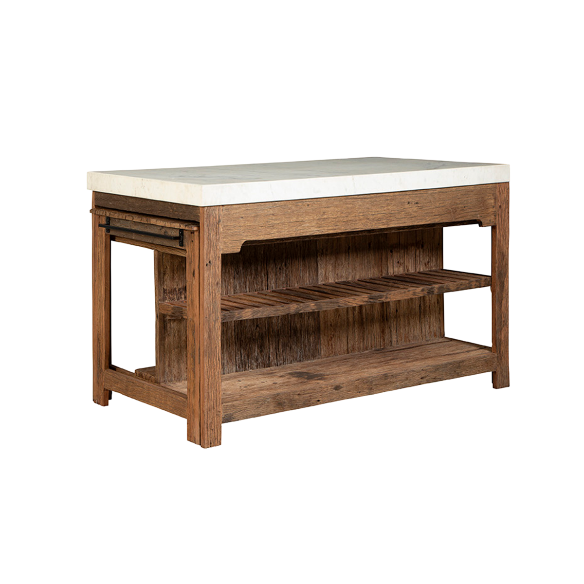 Ilot avec table extensible en bois recyclé et en marbre Capucine