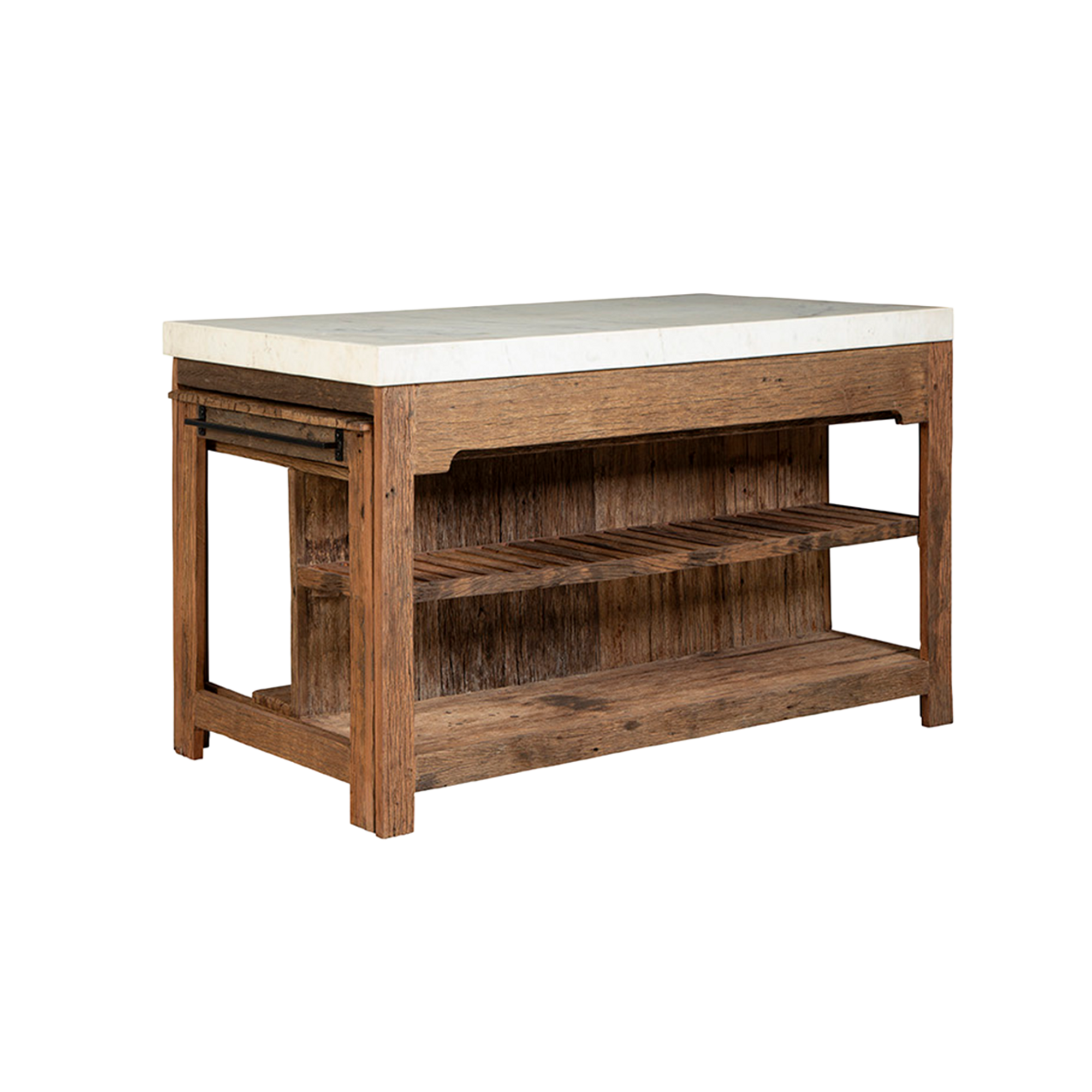 Ilot avec table extensible en bois recyclé et en marbre Capucine