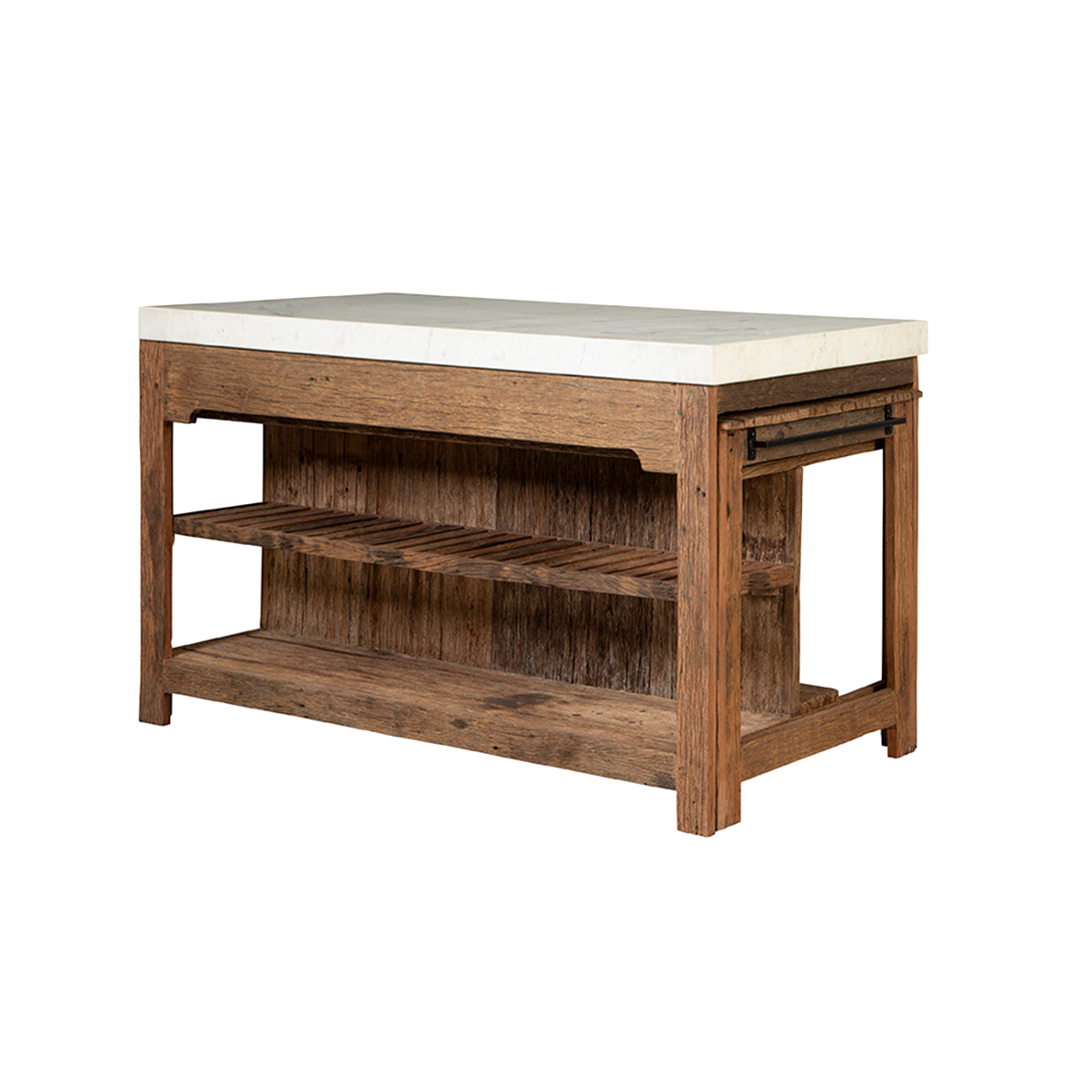 Ilot avec table extensible en bois recyclé et en marbre Capucine