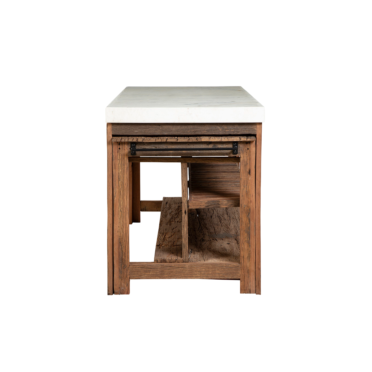 Ilot avec table extensible en bois recyclé et en marbre Capucine