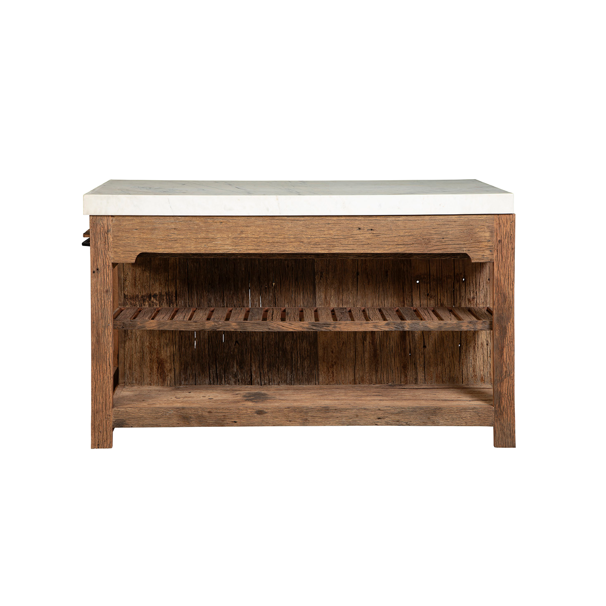 Ilot avec table extensible en bois recyclé et en marbre Capucine