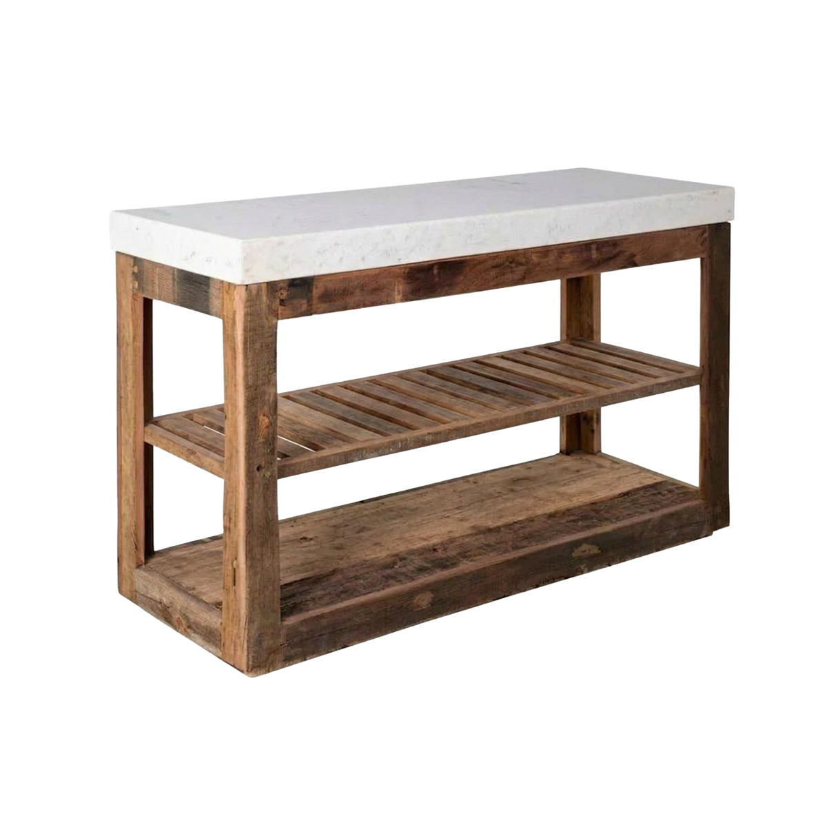 Console avec étagères en bois recyclé et marbre Capucine