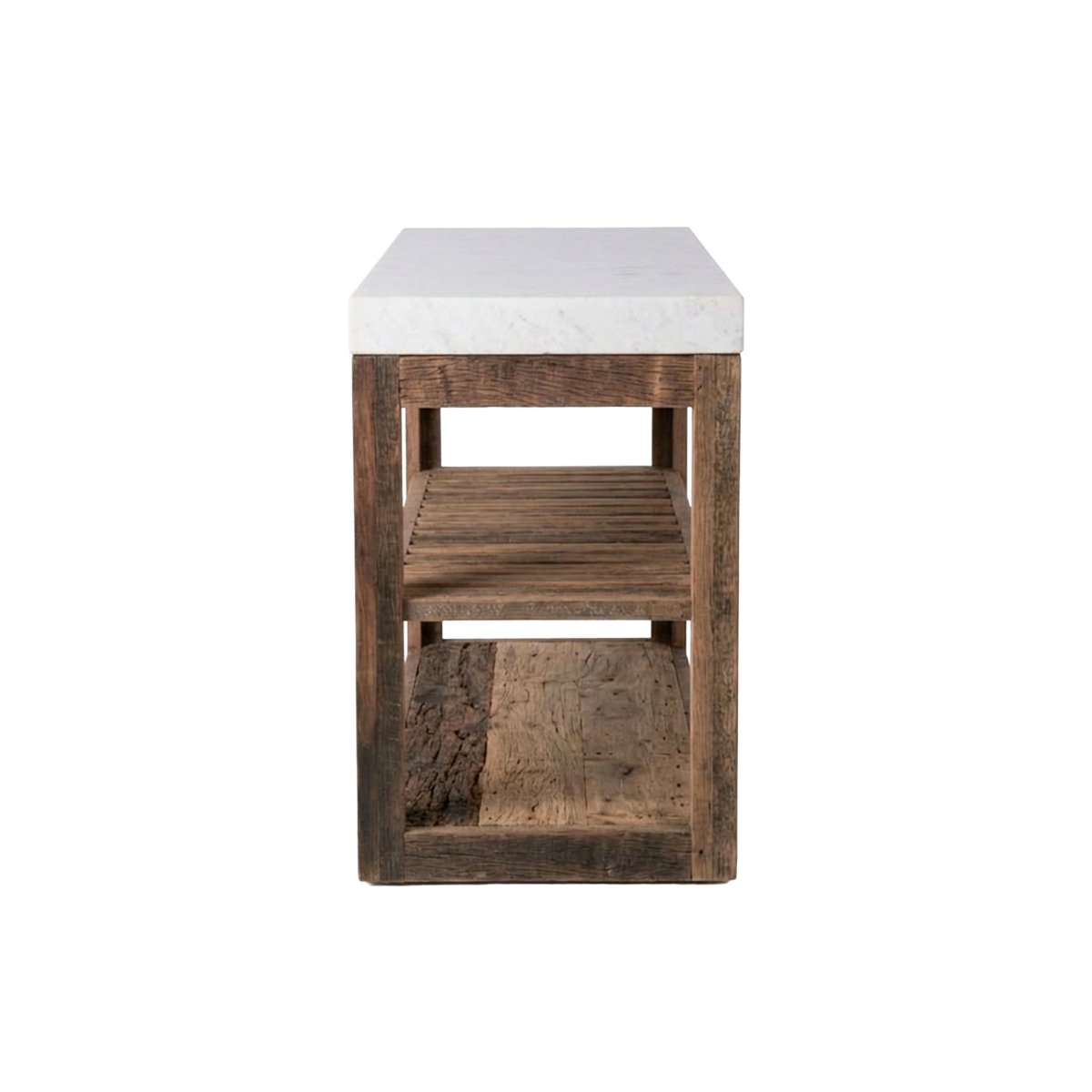 Console avec étagères en bois recyclé et marbre Capucine