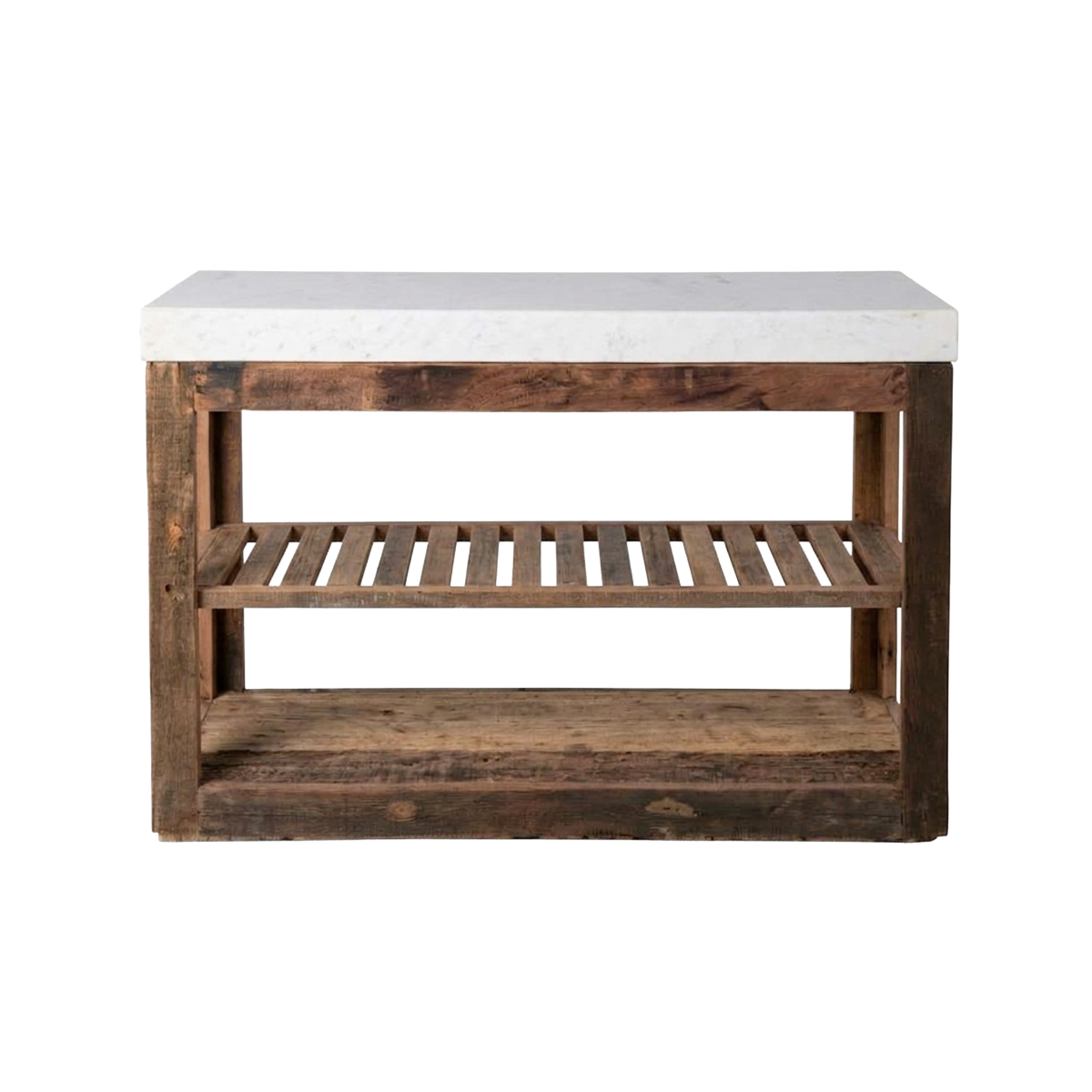 Console avec étagères en bois recyclé et marbre Capucine