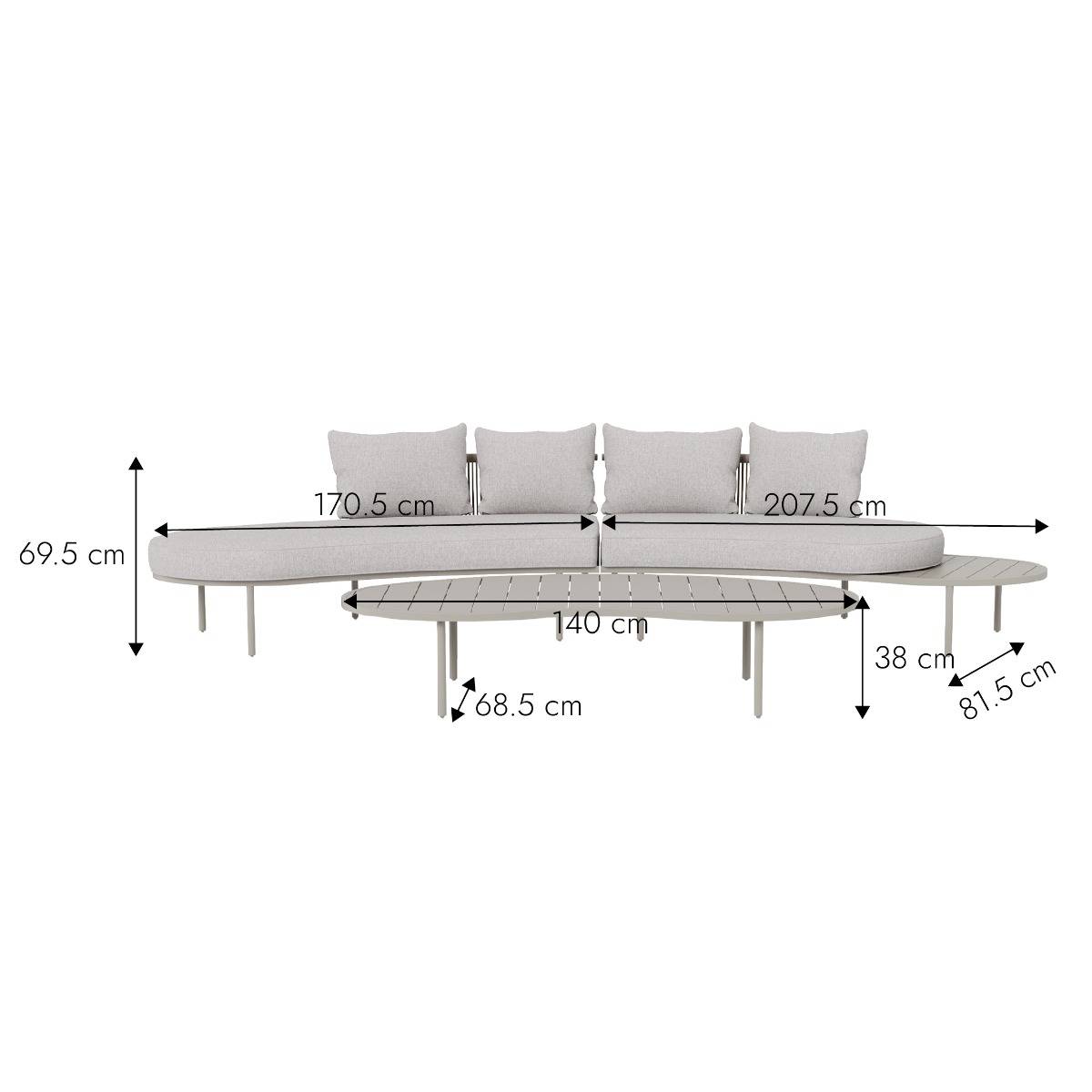 Salon de jardin haricot en aluminium taupe Zion