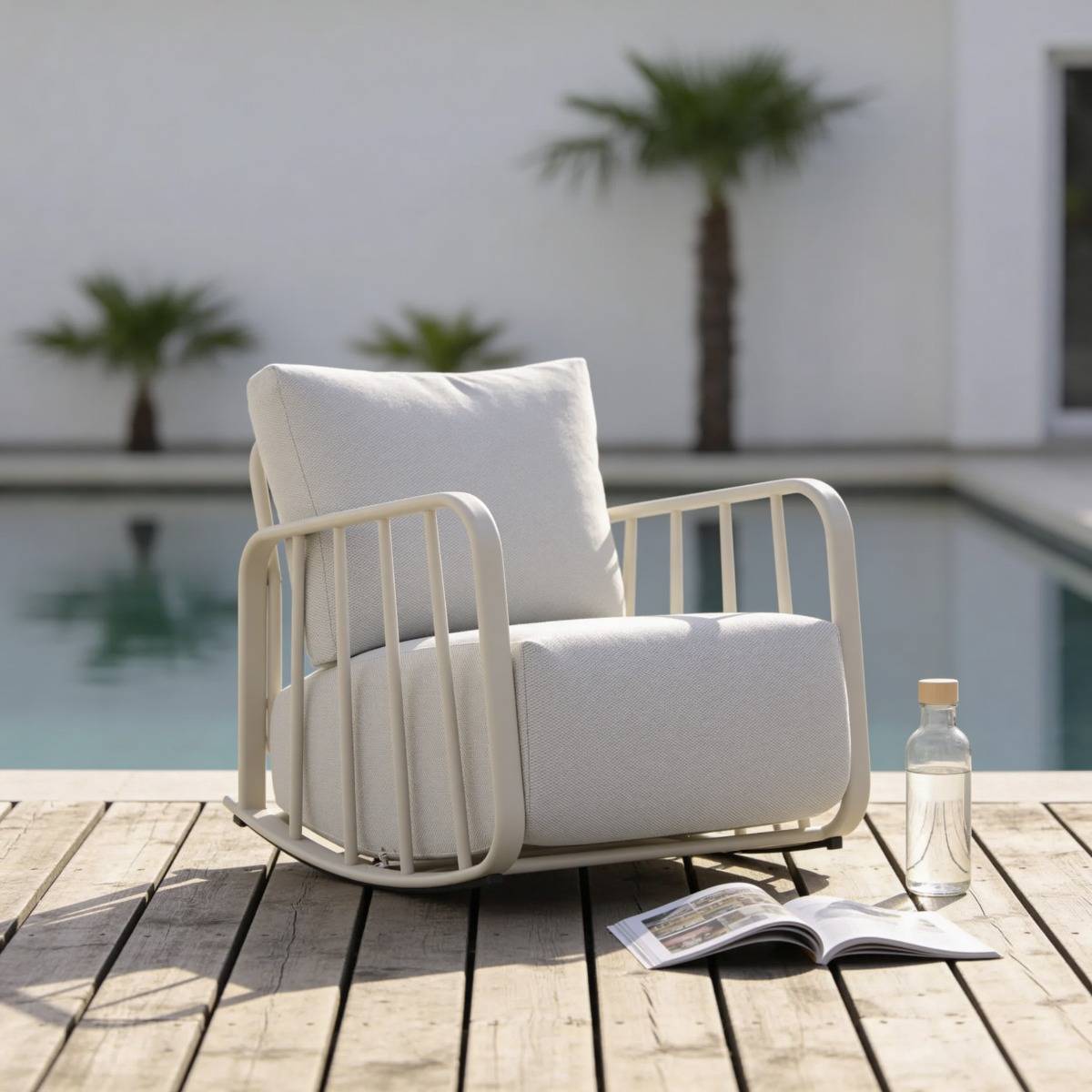 Rocking chair en aluminium pour jardin couleur taupe Zion