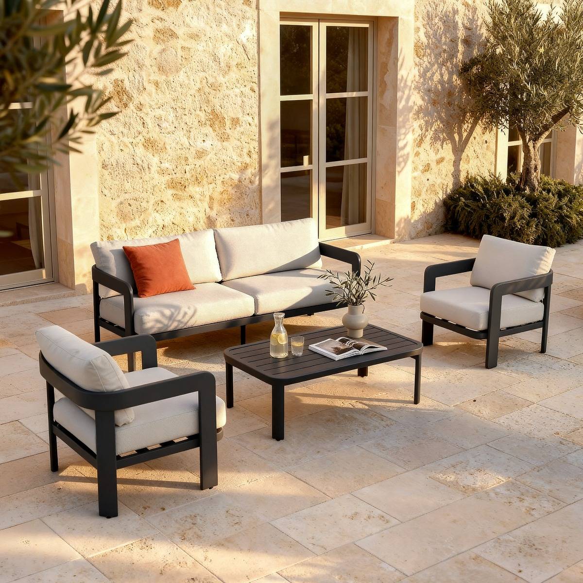 Salon de jardin en aluminium gris foncé Loréa