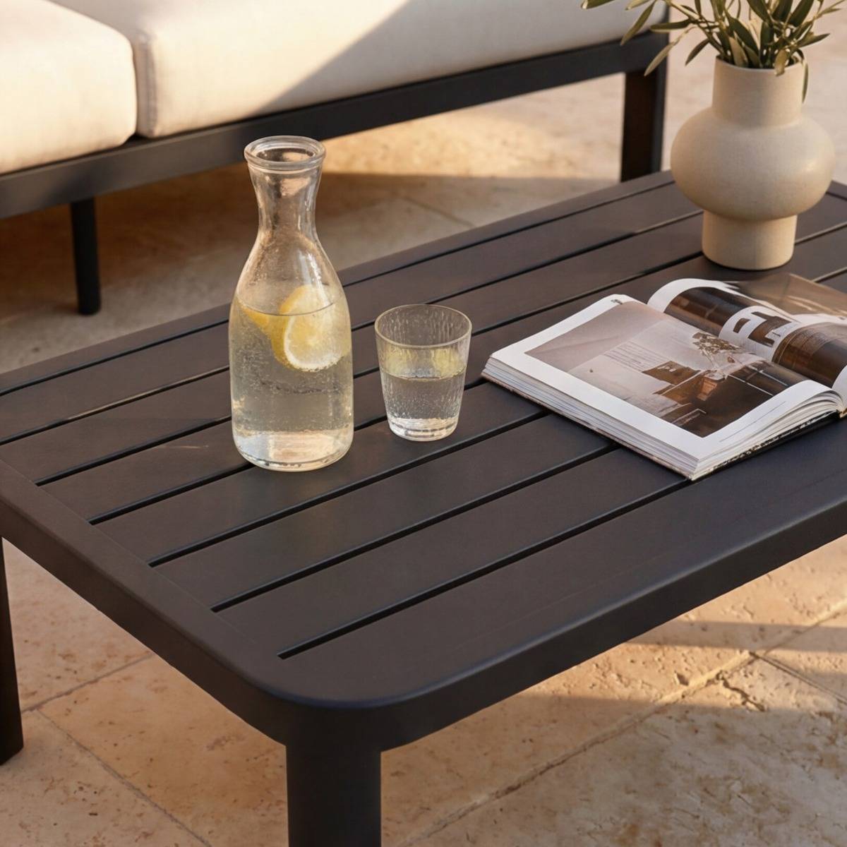 Salon de jardin en aluminium gris foncé Loréa