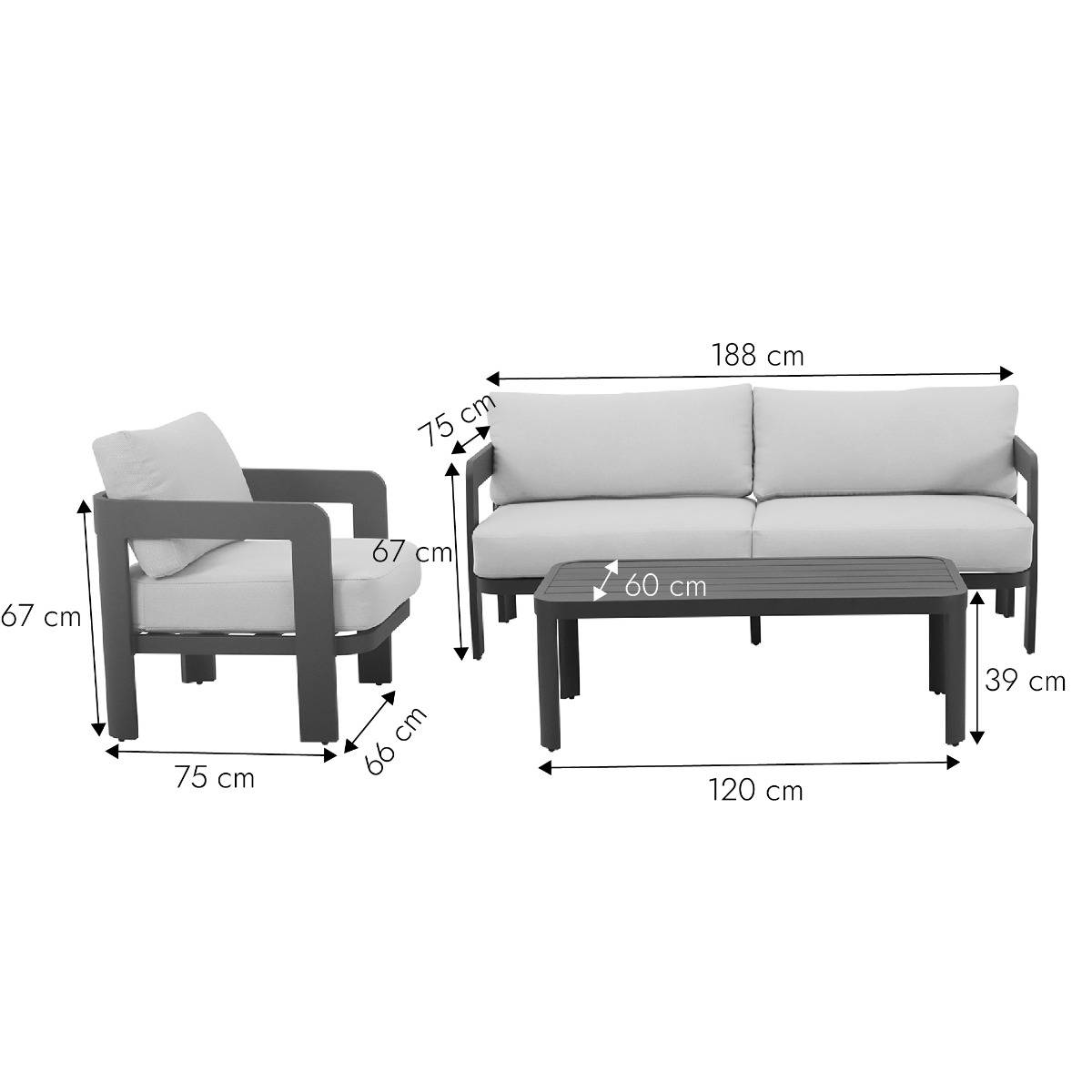 Salon de jardin en aluminium gris foncé Loréa