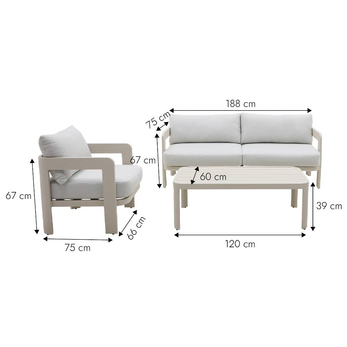 Salon de jardin en aluminium taupe Loréa