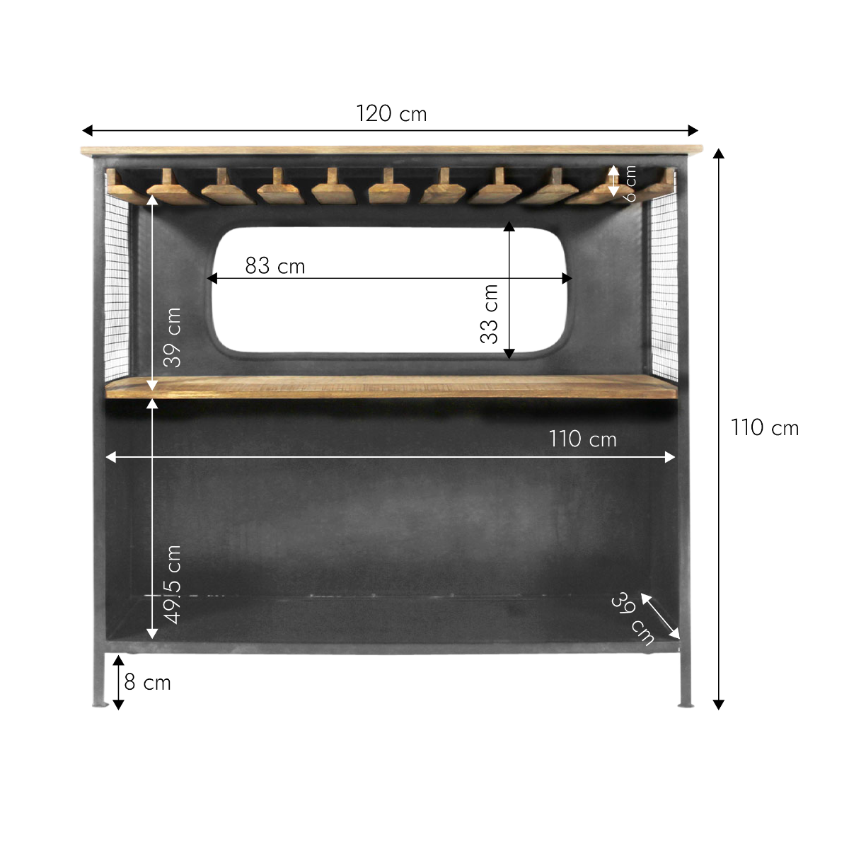 Meuble bar sur roulettes en bois naturel et métal gris - NEVADA