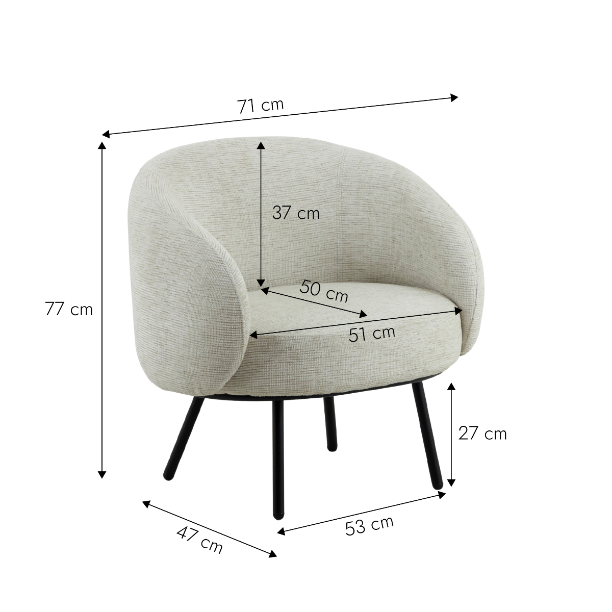Fauteuil en tissu écru confort Kanoa