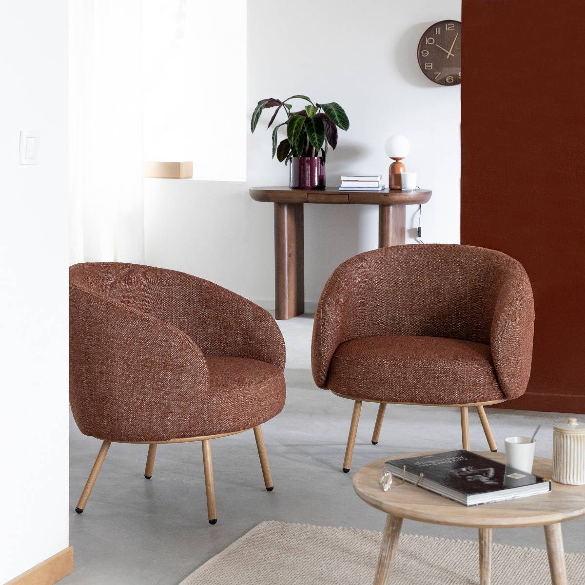 Fauteuil en tissu terracotta confort Orenzo