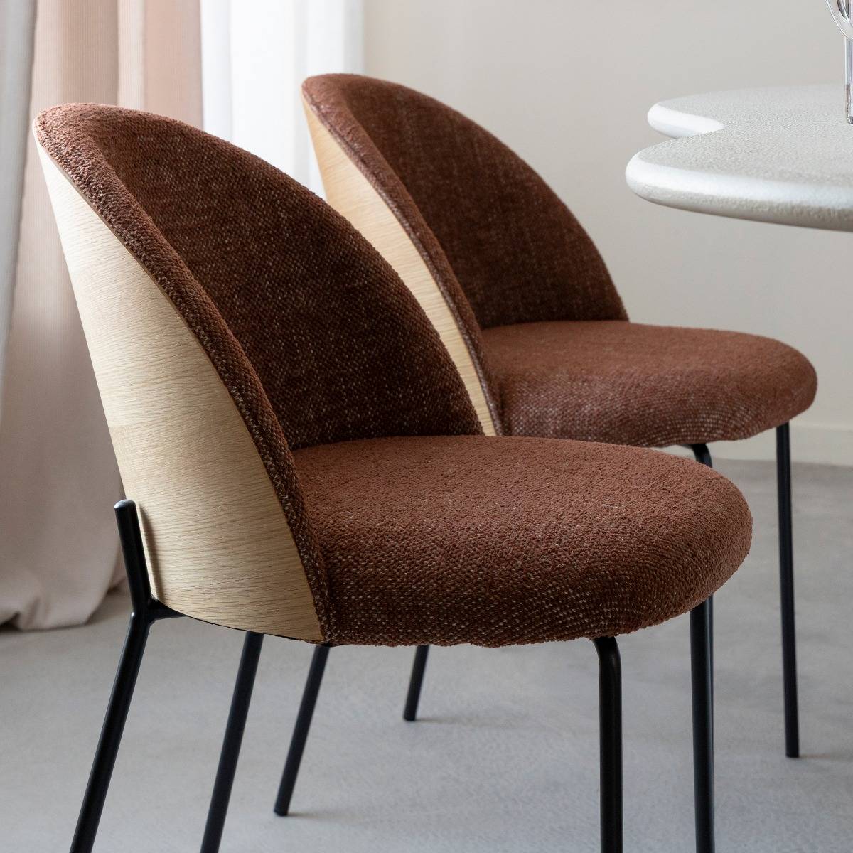 Chaise en tissu rouge brique et bois clair Kanoa (lot de 2)