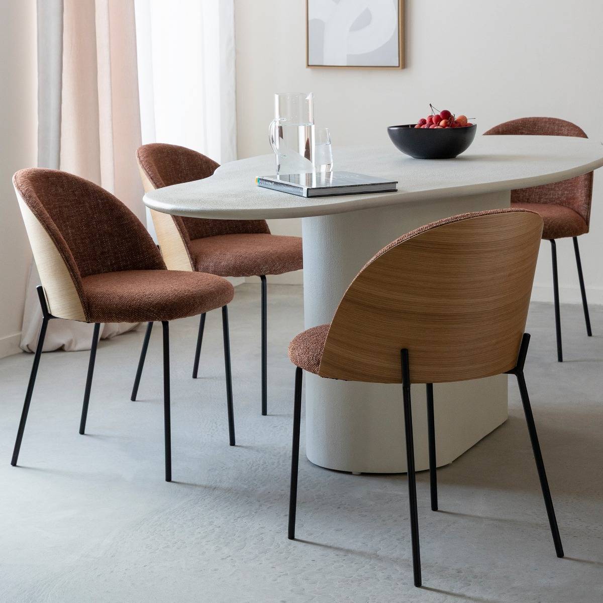 Chaise en tissu rouge brique et bois clair Kanoa (lot de 2)