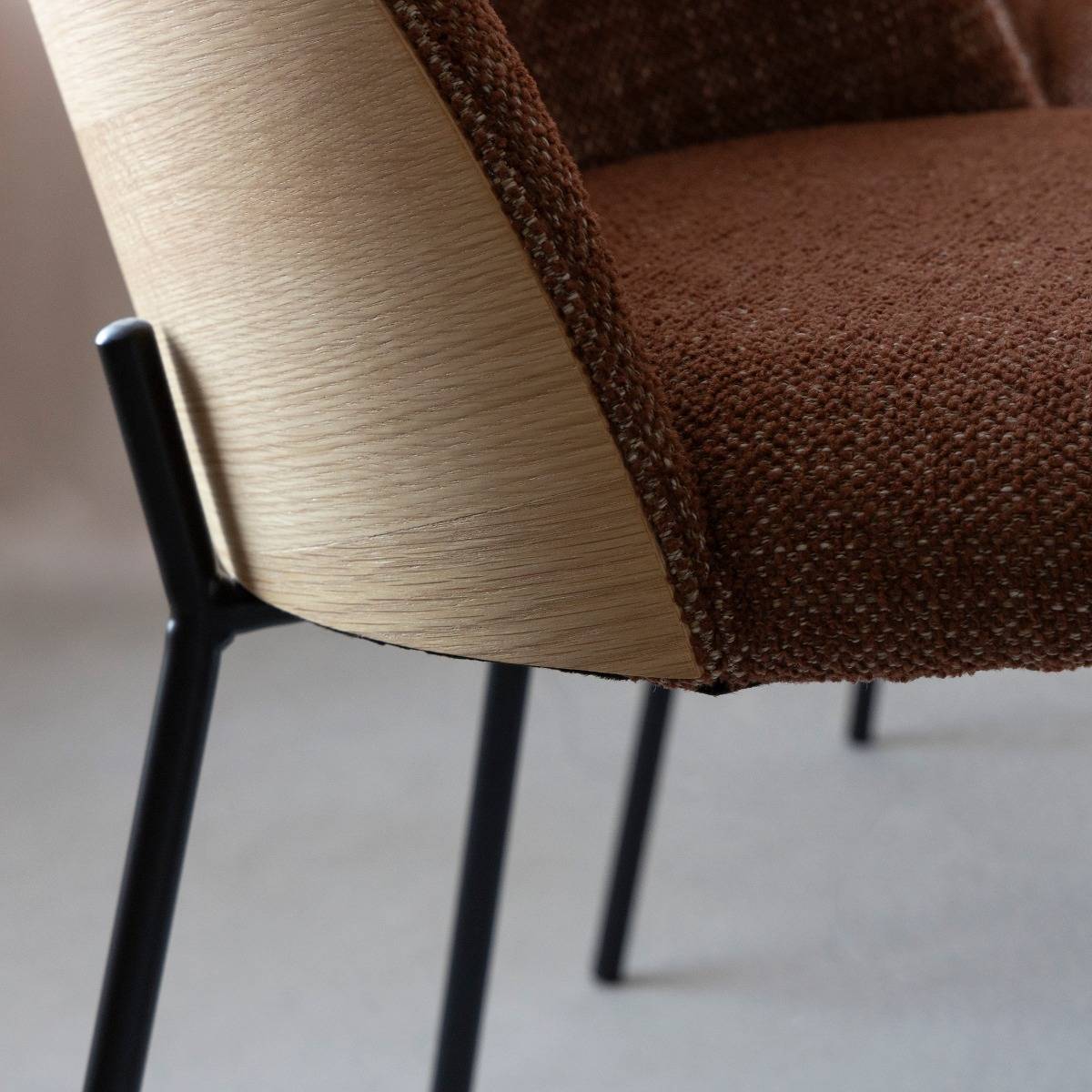 Chaise en tissu rouge brique et bois clair Kanoa (lot de 2)