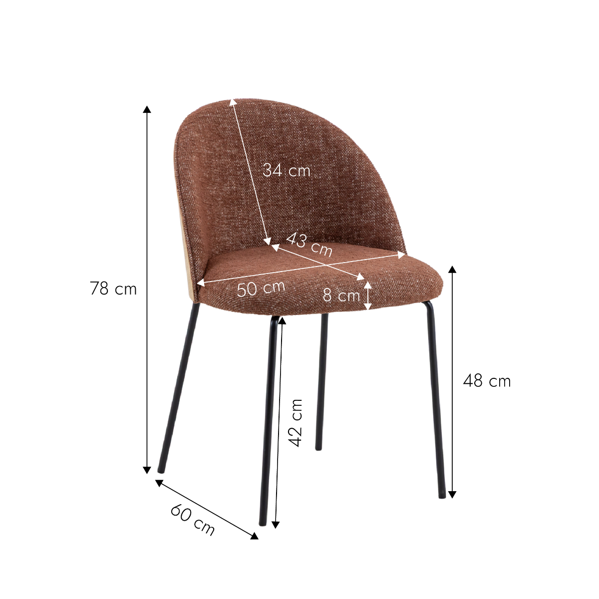 Chaise en tissu rouge brique et bois clair Kanoa (lot de 2)