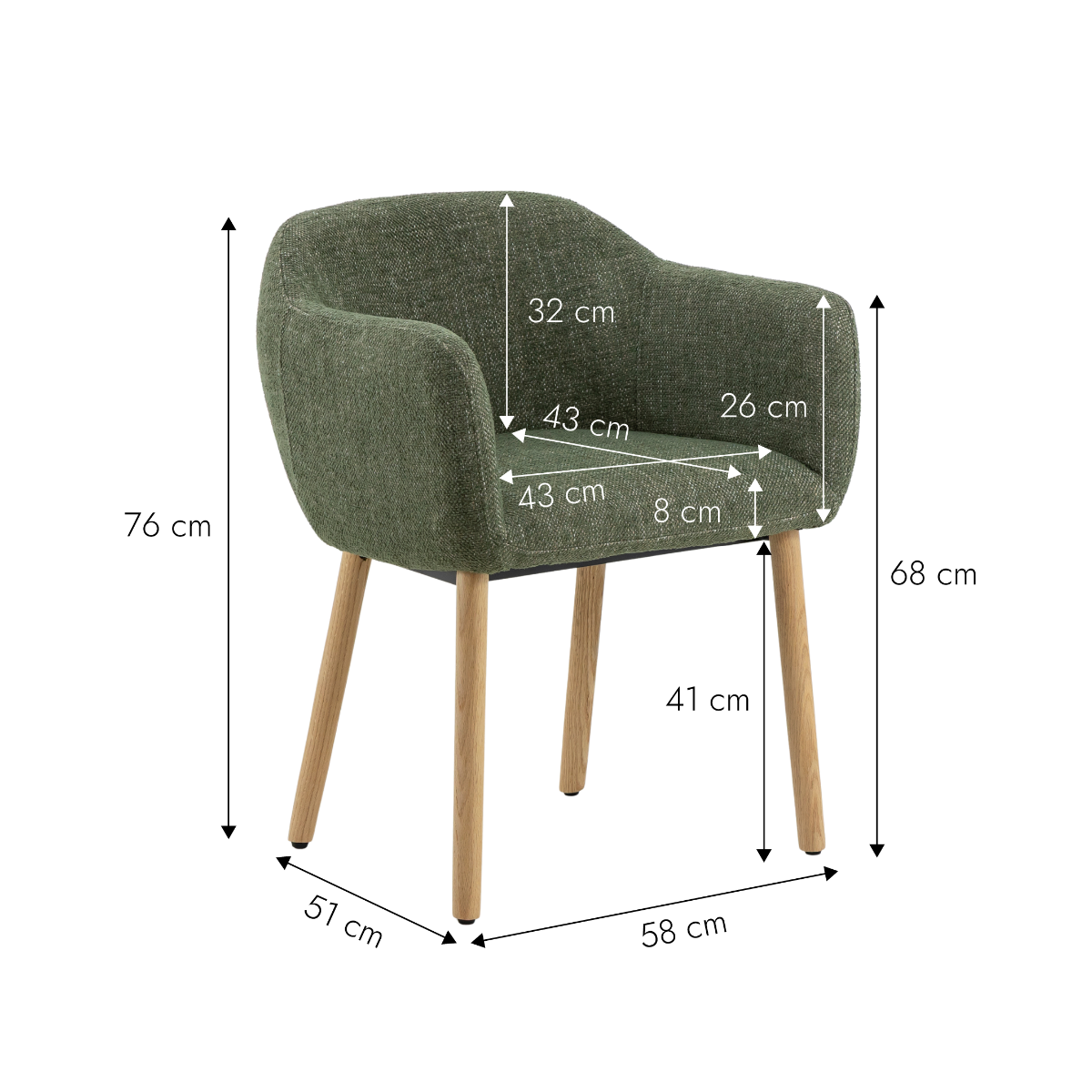 Chaise en tissu vert et pieds en bois Solène (lot de 2)