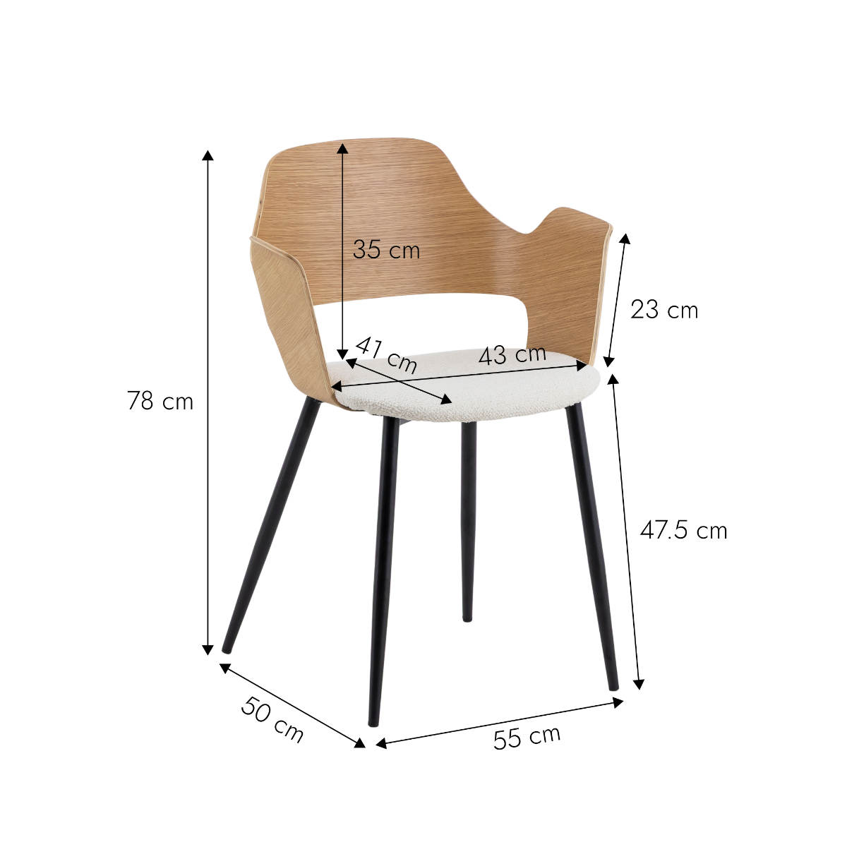 Chaise en triplex clair et tissu écru Florence (lot de 2)